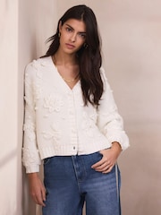 Mint Velvet White Applique Flower Cardigan - Image 1 of 7