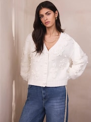 Mint Velvet White Applique Flower Cardigan - Image 2 of 7