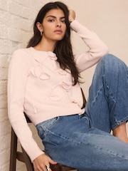 Mint Velvet Pink Floral Applique Popper Cardigan - Image 3 of 8