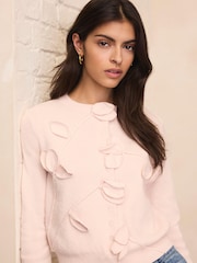 Mint Velvet Pink Floral Applique Popper Cardigan - Image 6 of 8