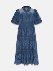 Mint Velvet Blue Lace Midi Shirt Dress - Image 8 of 8
