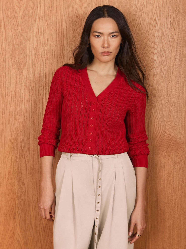 Mint Velvet Red Open Knit Cardigan - Image 2 of 7 Mint Velvet Red Open Knit Cardigan - Image 2 of 7