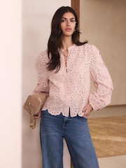 Rosa - Mint Velvet Cotton Broderie Detail Blouse - Imagen 3 de 8