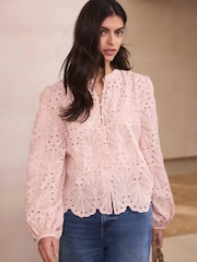 Rosa - Mint Velvet Cotton Broderie Detail Blouse - Imagen 4 de 8