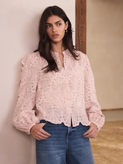 Rosa - Mint Velvet Cotton Broderie Detail Blouse - Imagen 6 de 8