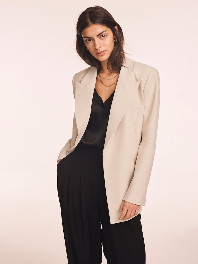 Natural - Mint Velvet Double Breasted Longline Blazer - Imaginea 1 din 8 Natural - Mint Velvet Double Breasted Longline Blazer - Imaginea 1 din 8