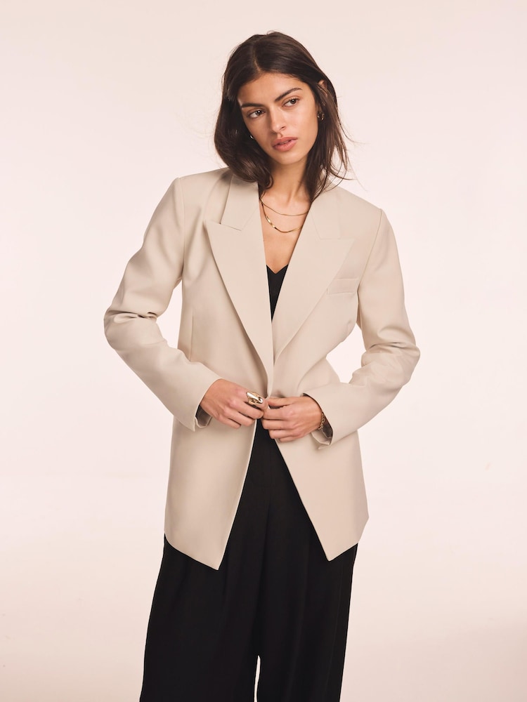 Natural - Mint Velvet Double Breasted Longline Blazer - Imaginea 2 din 8 Natural - Mint Velvet Double Breasted Longline Blazer - Imaginea 2 din 8