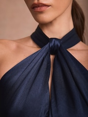 Mint Velvet Blue Satin Halter Maxi Dress - Image 5 of 8