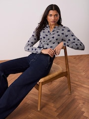 Mint Velvet Blue Heart Print Zip Detail Top - Image 1 of 8