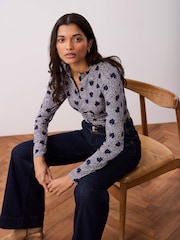 Mint Velvet Blue Heart Print Zip Detail Top - Image 2 of 8