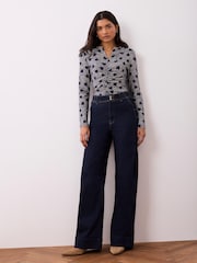 Mint Velvet Blue Heart Print Zip Detail Top - Image 5 of 8