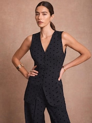 Mint Velvet Blue Polka Dot Longline Waistcoat - Image 3 of 8
