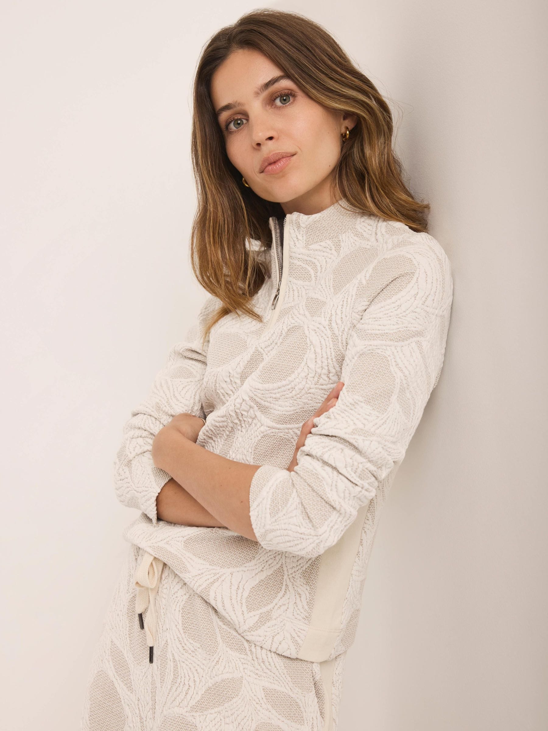 Buy Mint Velvet Cream Jacquard Long Sleeve Top from the Next UK