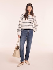 Mint Velvet White Striped Cotton Blend Jumper - Image 4 of 7