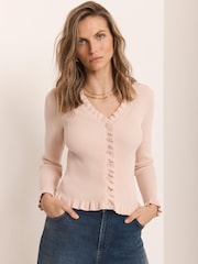 Mint Velvet Pink Ruffle Detail Cardigan - Image 3 of 7