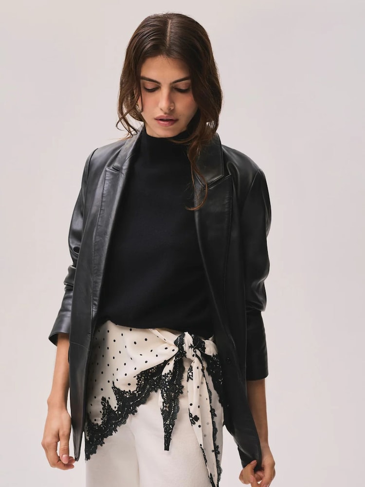 Cremeschwarz - Mint Velvet Satin-Schal mit Spitzendetail - Bild 2 von 4