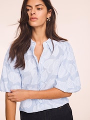 Mint Velvet Blue Cotton Jacquard Striped Shirt - Image 1 of 1
