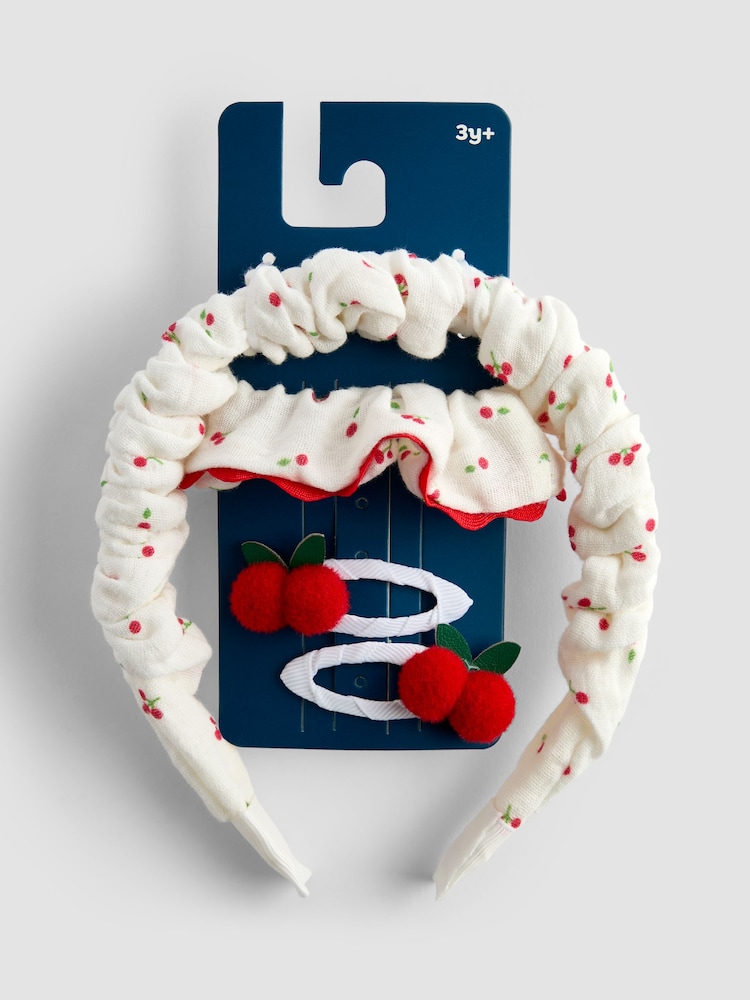 JoJo Maman Bébé Cream Cherries Hair Accessories Set - Image 1 of 5
