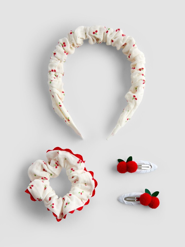 JoJo Maman Bébé Cream Cherries Hair Accessories Set - Image 2 of 5