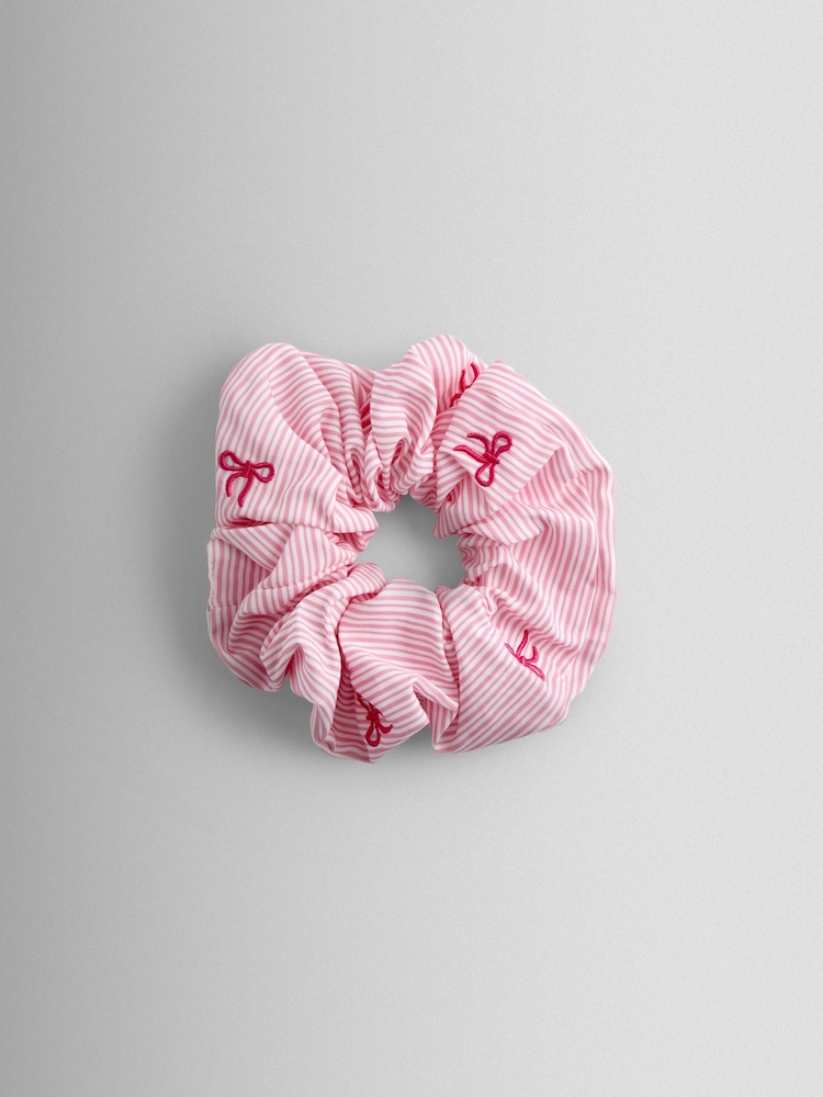 JoJo Maman Bébé Bright Pink Large Bow Embroidered Scrunchie - Image 1 of 4