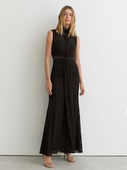 Reiss Black/Brown Danielle Animal-Print Ruched Sleeveless Maxi Dress - Image 1 of 6