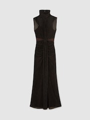 Reiss Black/Brown Danielle Animal-Print Ruched Sleeveless Maxi Dress - Image 2 of 6