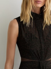 Reiss Black/Brown Danielle Animal-Print Ruched Sleeveless Maxi Dress - Image 4 of 6