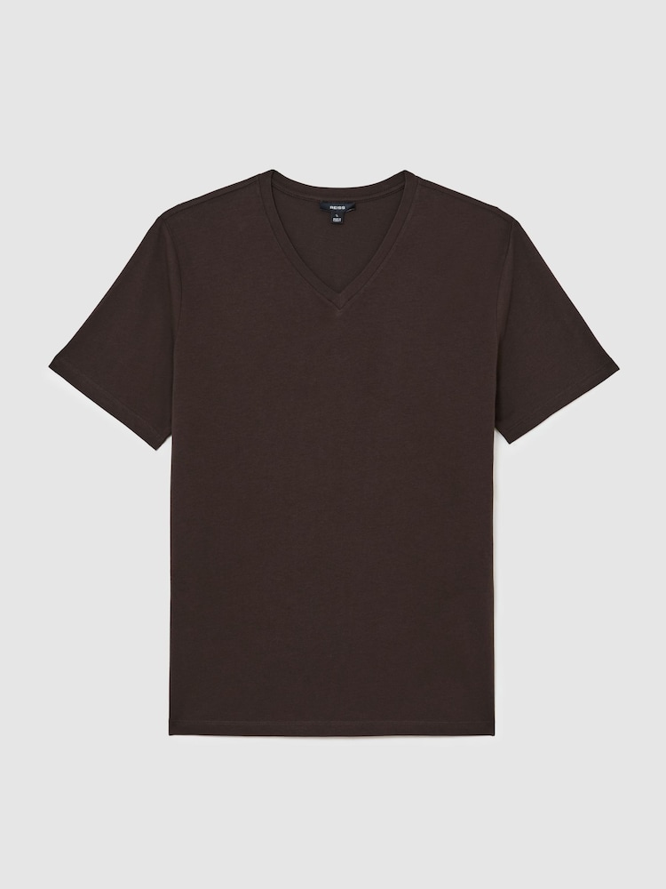 Reiss Coco Brown Dayton Cotton V-neck Tailored-Fit T-Shirt - Image 2 of 6