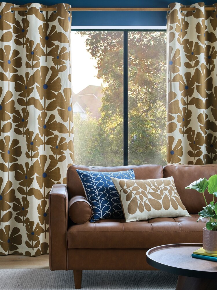 Orla Kiely Coffee Brown Wildflower Eyelet Curtains - Image 1 of 3