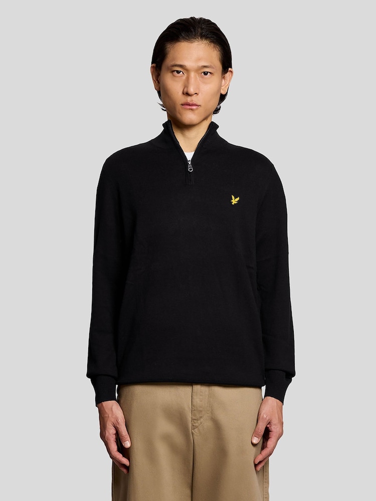 Lyle & Scott Black Cotton Merino Quarter Zip Jumper - Image 2 of 5