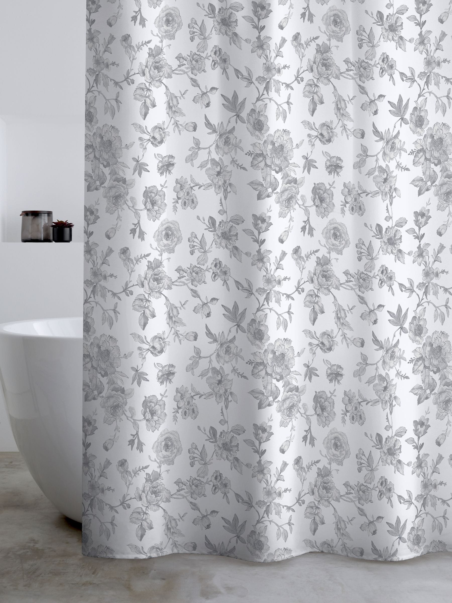 Catherine Lansfield Unisex Grey 'Mirabelle Floral' Shower Curtain In | Size: 180 Cm Width X 180 Cm Drop - Image 7