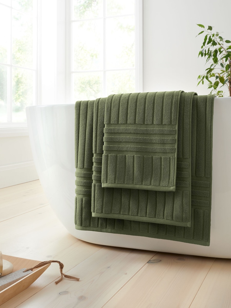 Bianca Olive Green Hotel Stripe Cotton Collection Towel - Image 2 of 3 Bianca Olive Green Hotel Stripe Cotton Collection Towel - Image 2 of 3