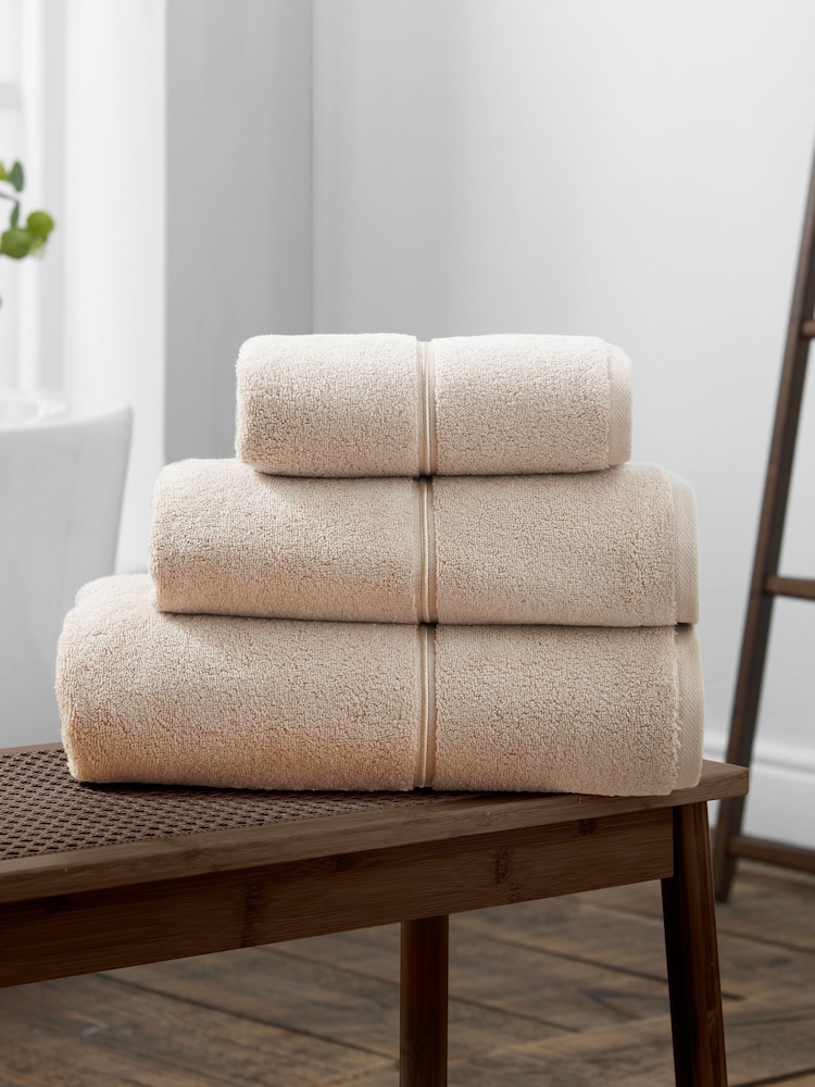 Bianca Natural Zero Twist Satin Stitch Cotton Towel - Image 2 of 3