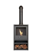 Adam Charcoal Grey S1 Bio Ethanol Stove with Log Storage and Tall Angled Stove Pipe - Image 6 of 6