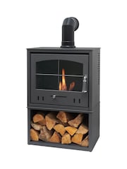 Adam Charcoal Grey S4 Bio Ethanol Stove with Log Storage and Angled Stove Pipe - Image 2 of 6
