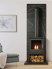 Acantha Black Marble Effect Tile  Hearth Set in Marble Effect with OKO S3 Stove Log Store  Extra Tall Angled Pipe - Image 1 of 6