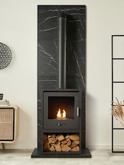 Acantha Black Marble Effect Tile  Hearth Set in Marble Effect with OKO S3 Stove Log Store  Extra Tall Angled Pipe - Image 6 of 6