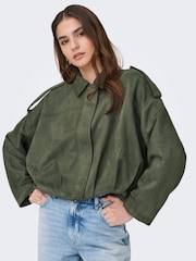JDY Green Faux Suede Bomber Jacket - Image 5 of 7