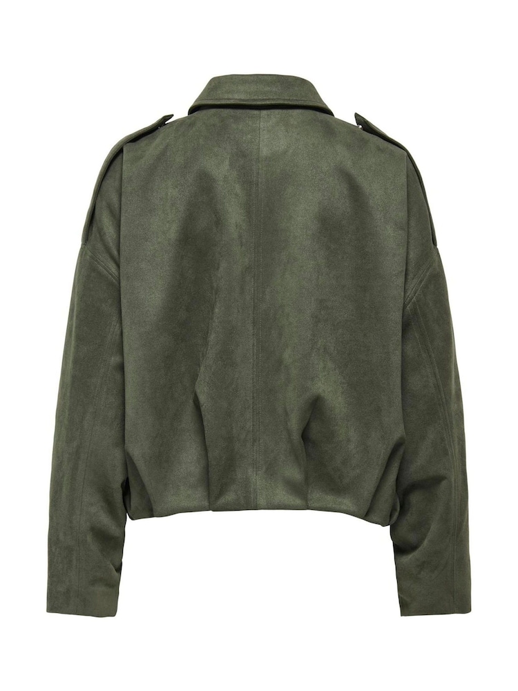 JDY Green Faux Suede Bomber Jacket - Image 7 of 7 JDY Green Faux Suede Bomber Jacket - Image 7 of 7