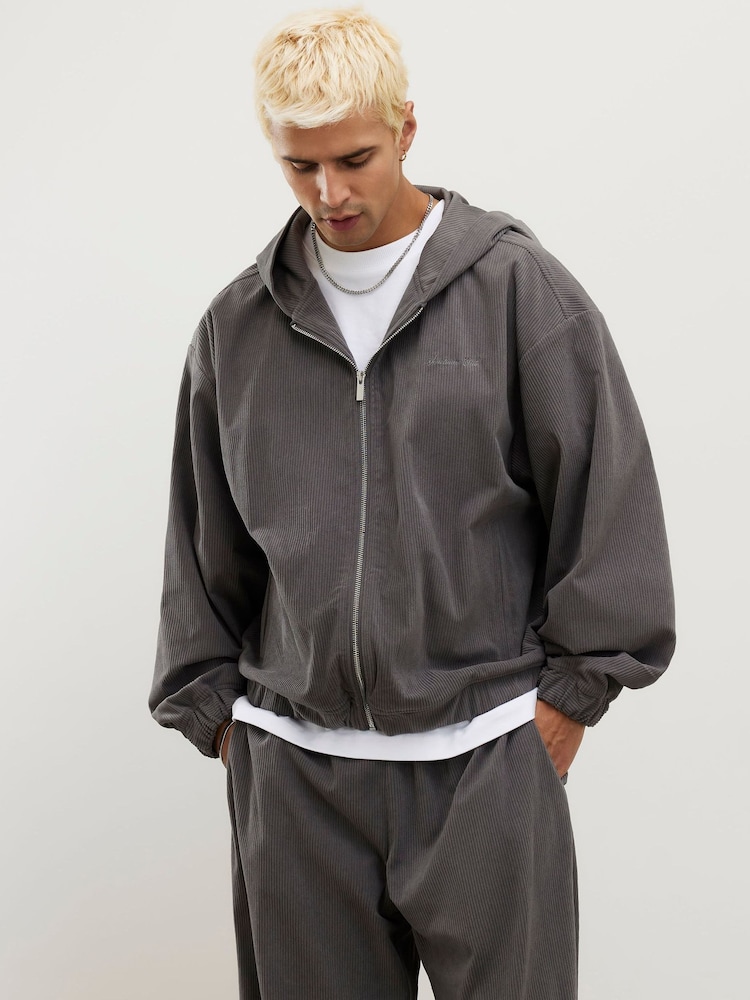 River Island Sanctuaire kordfløyelshettegenser med glidelås - Bilde 1 av 4