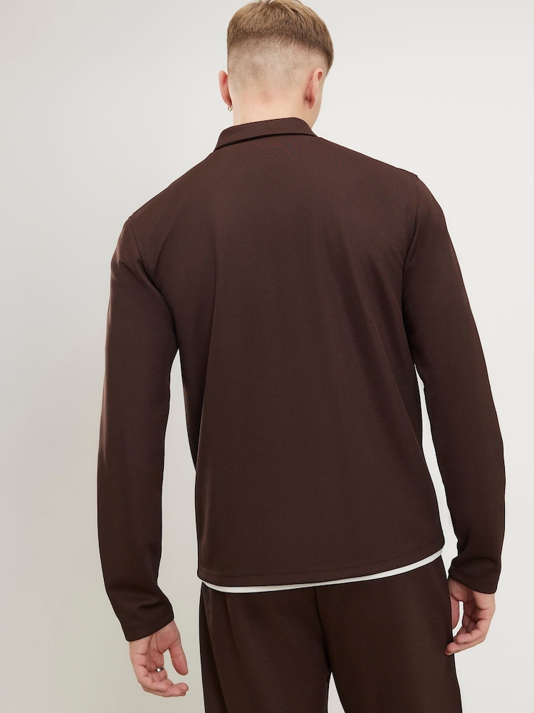 River Island Brown Slim Fit Pique Shacket - Image 4 of 4