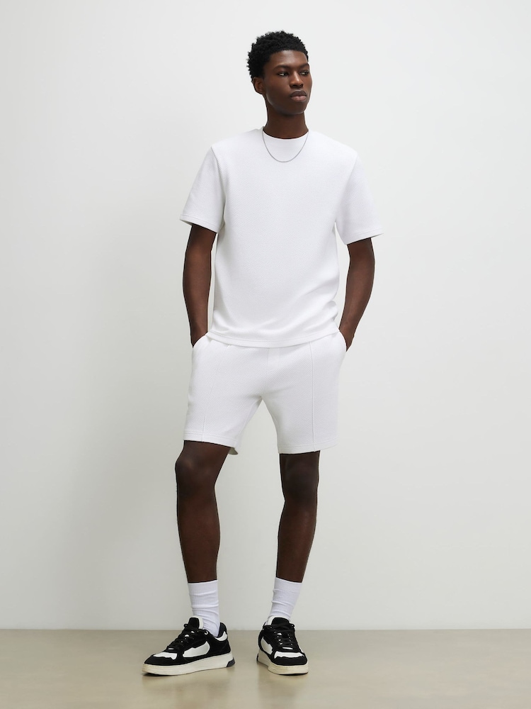 River Island White Slim Interlock T-Shirt & Short Set - Image 2 of 4 River Island White Slim Interlock T-Shirt & Short Set - Image 2 of 4