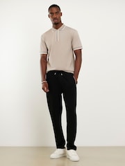 River Island Natural Slim Fit Textured Zip Tip Polo Shirt - Image 3 of 4