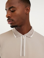 River Island Natural Slim Fit Textured Zip Tip Polo Shirt - Image 4 of 4