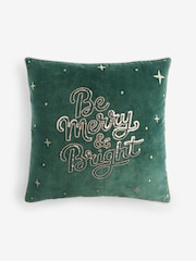 Green Christmas Embellished Be Merry 43 X 43cm Cushion - Image 1 of 1