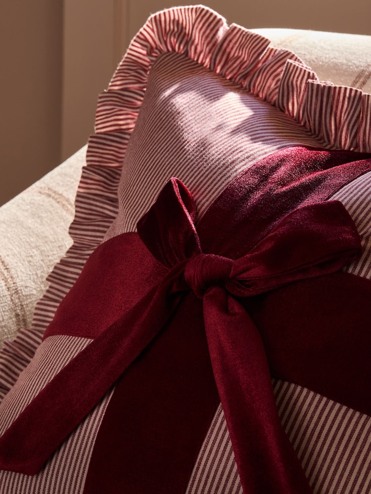 Red 50 X 50cm Christmas Bow Striped Cushion - Image 2 of 4 Red 50 X 50cm Christmas Bow Striped Cushion - Image 2 of 4