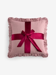 Red 50 X 50cm Christmas Bow Striped Cushion - Image 3 of 4