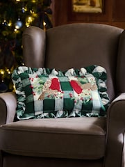 50x30 Christmas Tartan Embroidered Robin Oblong Cushion - Εικόνα 1 από 4