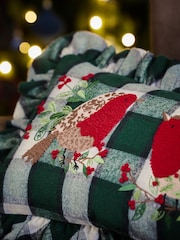 50x30 Christmas Tartan Embroidered Robin Oblong Cushion - Εικόνα 2 από 4