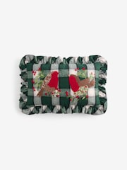 50x30 Christmas Tartan Embroidered Robin Oblong Cushion - Εικόνα 3 από 4